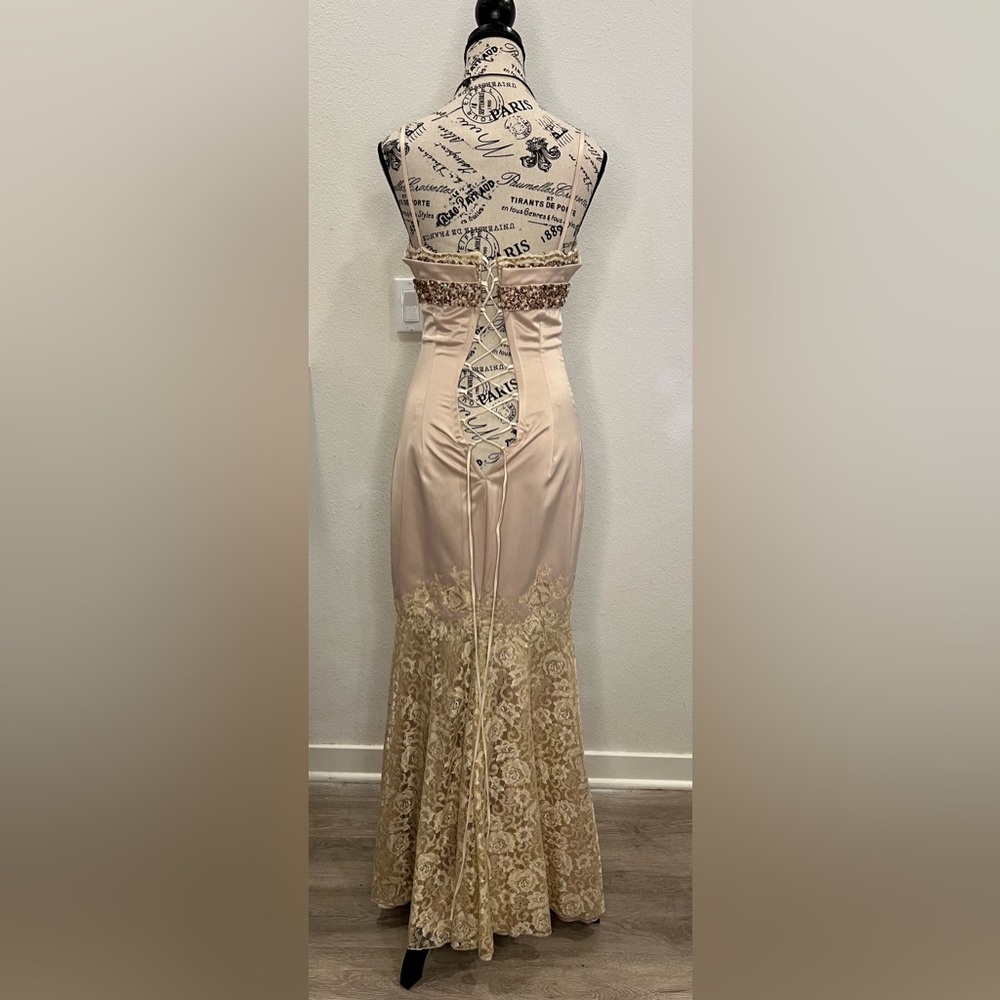 Cream Silk & Lace Evening Gown - Picture 6 of 12